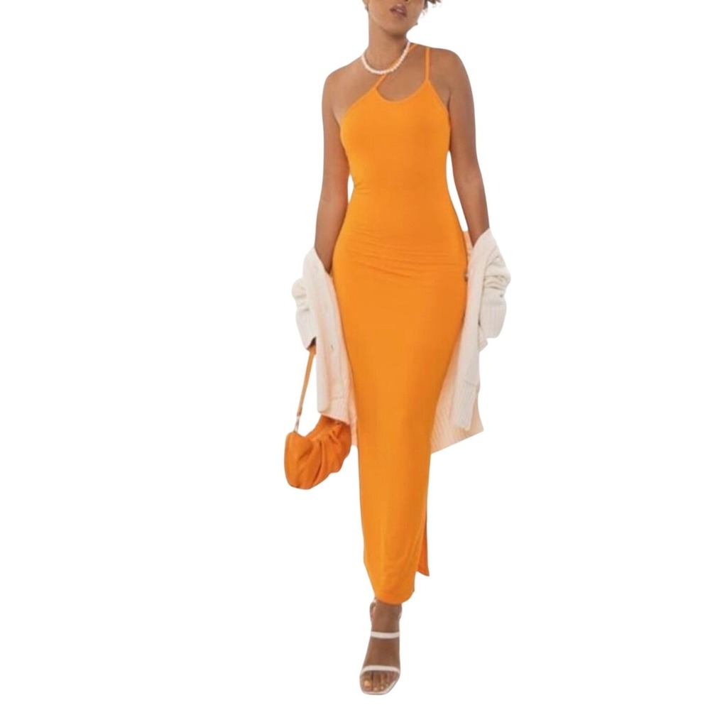 The Drop by Aimee Kelly Orange Asymmetrical Maxi Dress Small NWT